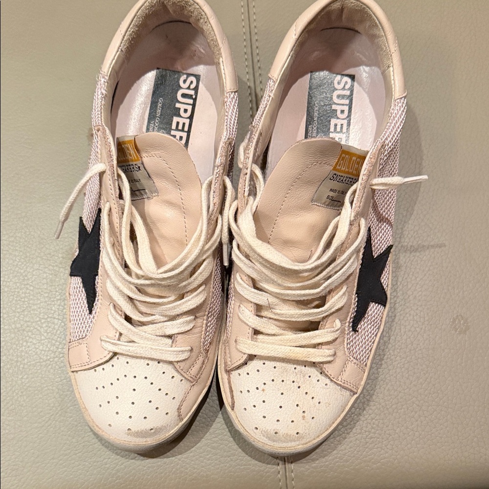 Golden Goose Beige and Black Star Sneakers
